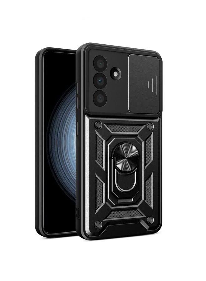 for Samsung Galaxy S25 Case, Slide Camera Lens Cover, Magnetic Ring Holder Kickstand Protective Phone Case for Samsung Galaxy S25, Black - Image 1