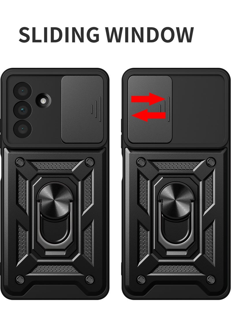 for Samsung Galaxy S25 Case, Slide Camera Lens Cover, Magnetic Ring Holder Kickstand Protective Phone Case for Samsung Galaxy S25, Black - Image 2