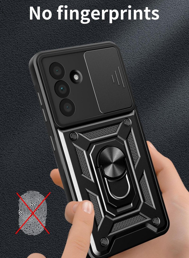 for Samsung Galaxy S25 Case, Slide Camera Lens Cover, Magnetic Ring Holder Kickstand Protective Phone Case for Samsung Galaxy S25, Black - Image 4