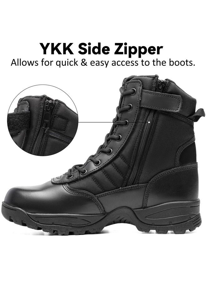 WIDEWAY Men's Tactical Military Work Boots Black Waterproof Leather Motorcycle Combat Army Boot w/Side Zipper slip resistant and All Day Comfortable (6-8inch), Black, 14 - Image 3