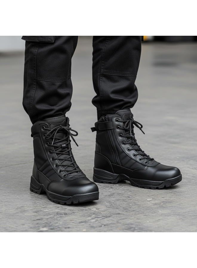 WIDEWAY Men's Tactical Military Work Boots Black Waterproof Leather Motorcycle Combat Army Boot w/Side Zipper slip resistant and All Day Comfortable (6-8inch), Black, 14 - Image 2