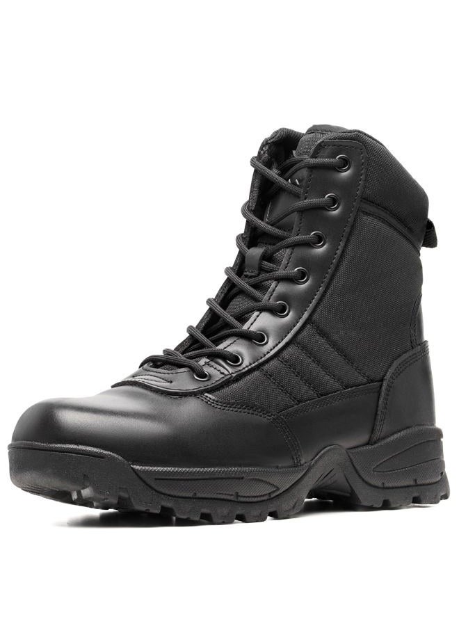 WIDEWAY Men's Tactical Military Work Boots Black Waterproof Leather Motorcycle Combat Army Boot w/Side Zipper slip resistant and All Day Comfortable (6-8inch), Black, 14 - Image 1