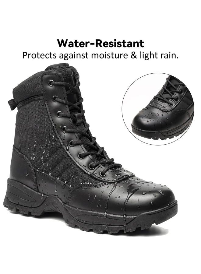 WIDEWAY Men's Tactical Military Work Boots Black Waterproof Leather Motorcycle Combat Army Boot w/Side Zipper slip resistant and All Day Comfortable (6-8inch), Black, 14 - Image 4