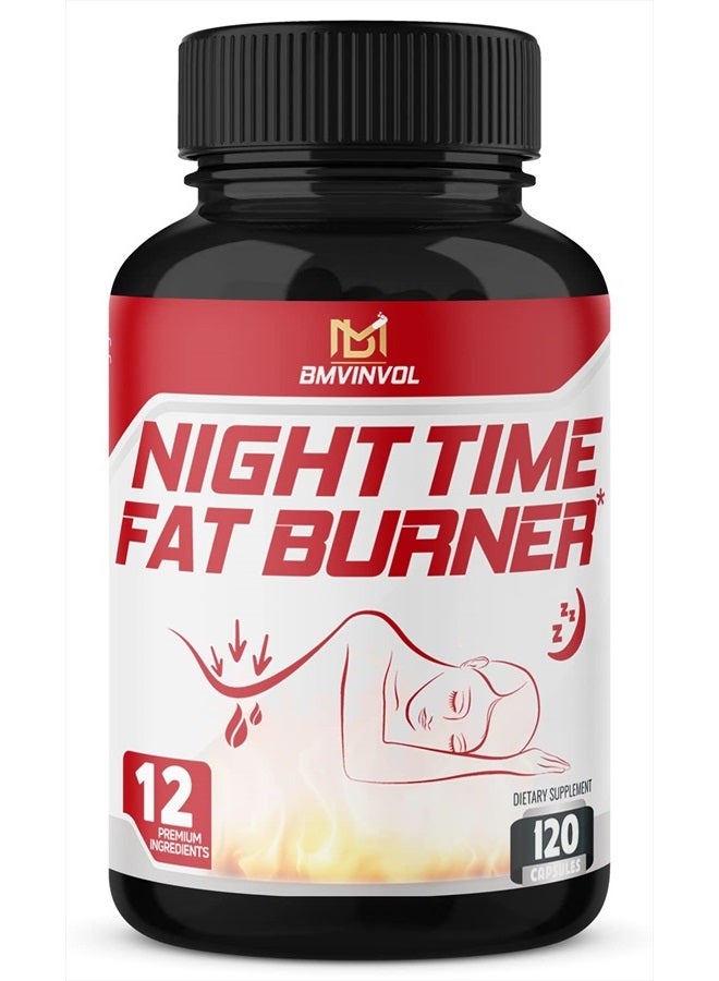 BMVINVOL Night Time Fat Burner 120Capsules, 12-in-1 Powerful Blend of Green Tea, Ceylon Cinnamon, Green Coffee Bean, Garcinia Cambogia, White Kidney Bean, Lemon Balm, Passion Flower - Image 1
