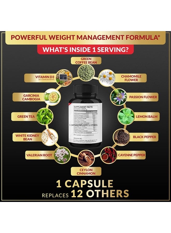 BMVINVOL Night Time Fat Burner 120Capsules, 12-in-1 Powerful Blend of Green Tea, Ceylon Cinnamon, Green Coffee Bean, Garcinia Cambogia, White Kidney Bean, Lemon Balm, Passion Flower - Image 3