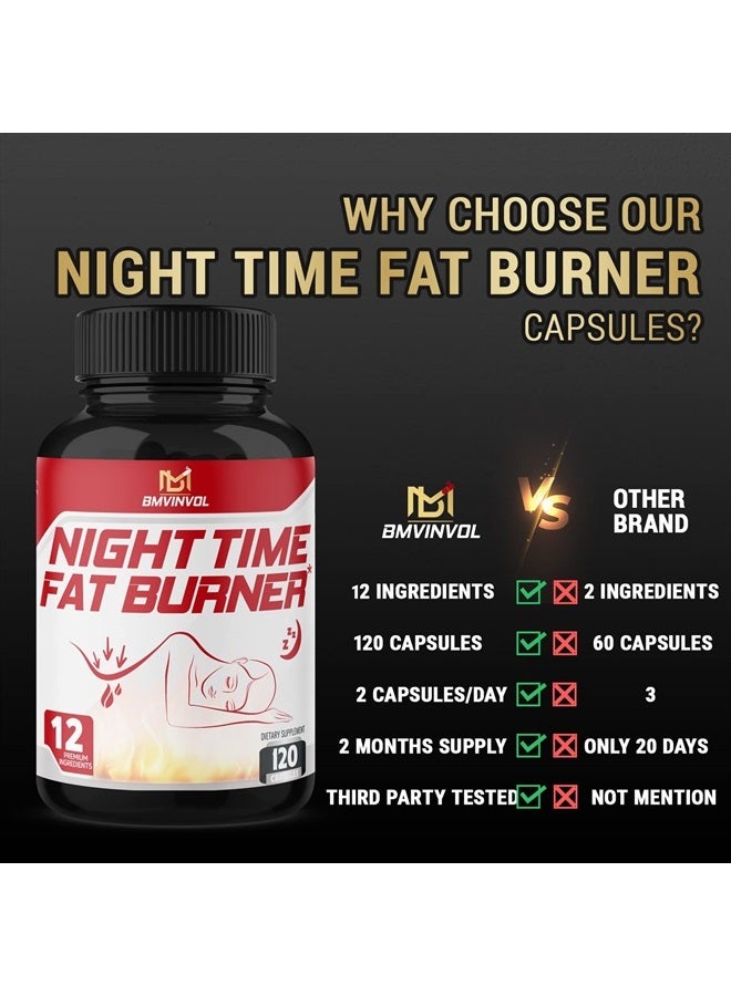 BMVINVOL Night Time Fat Burner 120Capsules, 12-in-1 Powerful Blend of Green Tea, Ceylon Cinnamon, Green Coffee Bean, Garcinia Cambogia, White Kidney Bean, Lemon Balm, Passion Flower - Image 4