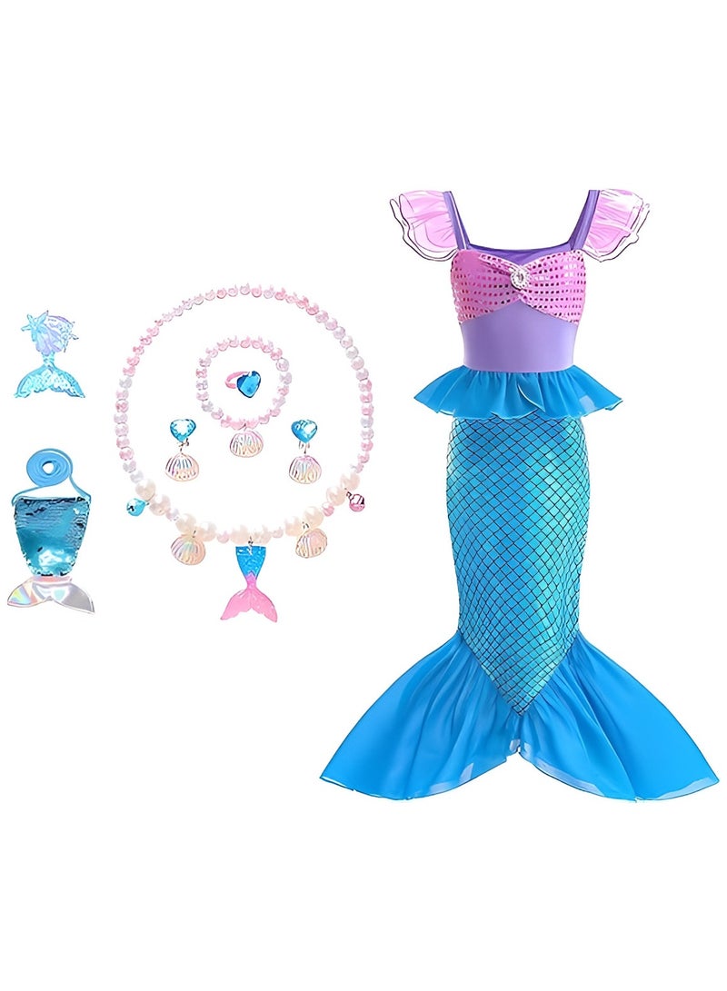 Girls Mermaid Costume Princess Dress Up with Accessories  - Image 1