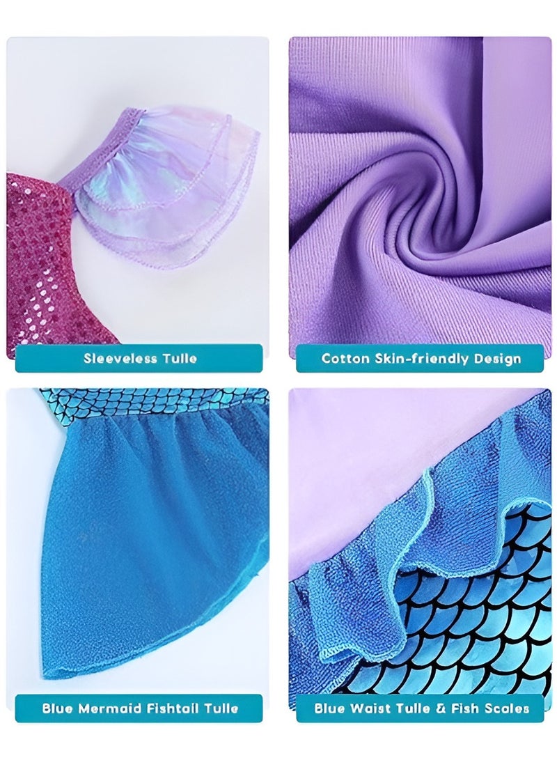 Girls Mermaid Costume Princess Dress Up with Accessories  - Image 5