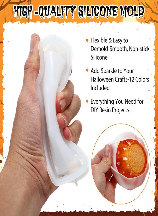 Vesici 39 Pcs 3D Halloween Silicone Resin Mold Kit Include 10 Spooky Molds with Pumpkin Skull Ghost Coffin 2 Measuring Cups 10 Stir Sticks 5 Droppers 12 Glitter Tools for DIY Candles Soaps Crafts - Image 3