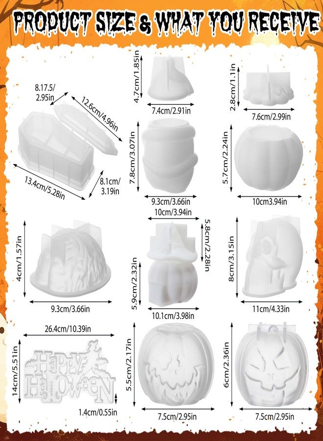 Vesici 39 Pcs 3D Halloween Silicone Resin Mold Kit Include 10 Spooky Molds with Pumpkin Skull Ghost Coffin 2 Measuring Cups 10 Stir Sticks 5 Droppers 12 Glitter Tools for DIY Candles Soaps Crafts - Image 2