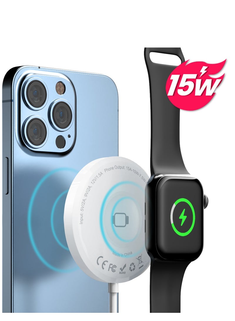 glassology 3 in 1 Wireless Charger, Magnetic Fast Wireless Charging Pad, Compatible with iPhone 14/13/12/SE/11, Samsung Galaxy, Apple Watch, Earbuds (Adapter NOT Included) (white)  - Image 4