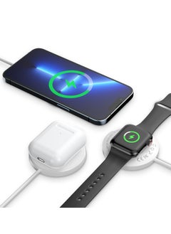 glassology 3 in 1 Wireless Charger, Magnetic Fast Wireless Charging Pad, Compatible with iPhone 14/13/12/SE/11, Samsung Galaxy, Apple Watch, Earbuds (Adapter NOT Included) (white)  - Image 3