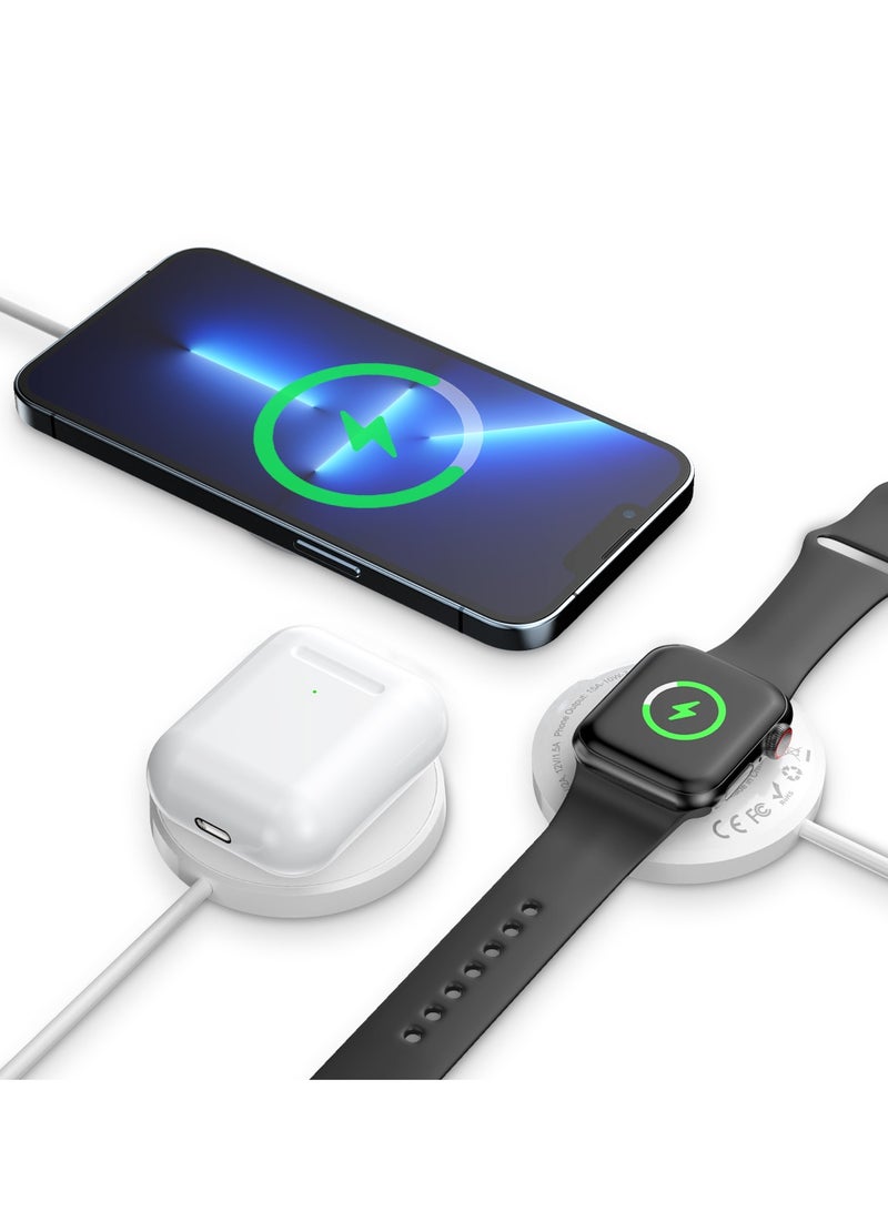 glassology 3 in 1 Wireless Charger, Magnetic Fast Wireless Charging Pad, Compatible with iPhone 14/13/12/SE/11, Samsung Galaxy, Apple Watch, Earbuds (Adapter NOT Included) (white)  - Image 3