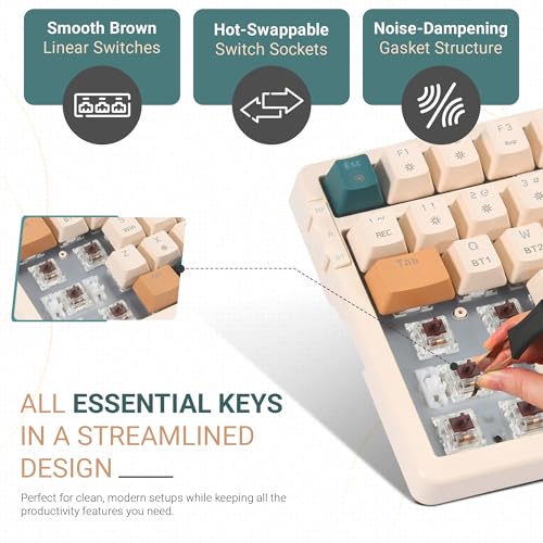 Qisan Wireless/Wired Mechanical Keyboard, Triple Mode 2.4G/USB-C/BT Wireless Gaming Keyboard, 100 Keys (98%) US Layout Brown Switch Rechargeable RGB Backlit Keyboards | Brown Combo - Image 3