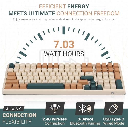 Qisan Wireless/Wired Mechanical Keyboard, Triple Mode 2.4G/USB-C/BT Wireless Gaming Keyboard, 100 Keys (98%) US Layout Brown Switch Rechargeable RGB Backlit Keyboards | Brown Combo - Image 5