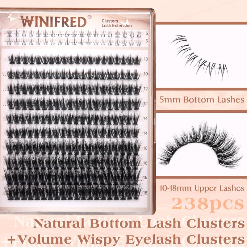Winifred Wispy Lash Clusters with Bottom Lashes Eyelash Clusters C Curvature Cluster Eyelash Extensions 10-18mm Individual Lashes DIY Lashes Clusters Thick Volume by Winifred - Image 2