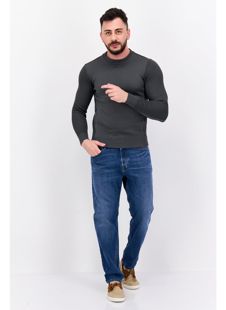 Free Soul - Men Crew Neck Long Sleeve Solid Sweatshirt, Grey - Image 1