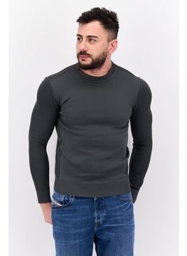 Men Crew Neck Long Sleeve Solid Sweatshirt, Grey