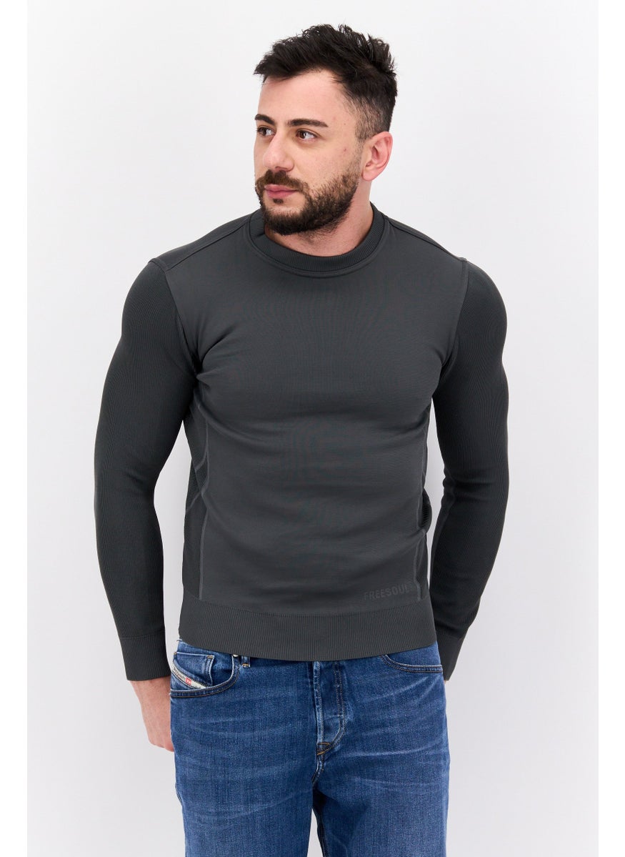 Free Soul - Men Crew Neck Long Sleeve Solid Sweatshirt, Grey - Image 1