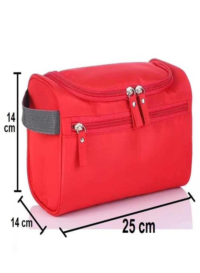 ERHETUS Multipurpose Large Cosmetic Bag for Women | Makeup Pouch for Travel | Toiletry Bags with Hook for Hanging | Waterproof Grooming Kit Storage Pouches for Men (Red) - Image 3