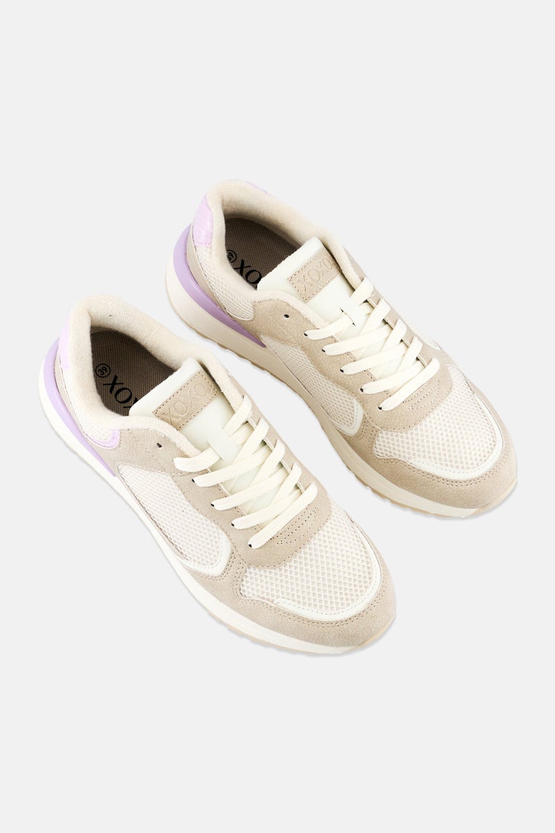 XOXO Women Brand Logo Lace Up Casual Shoes, Beige - Image 4