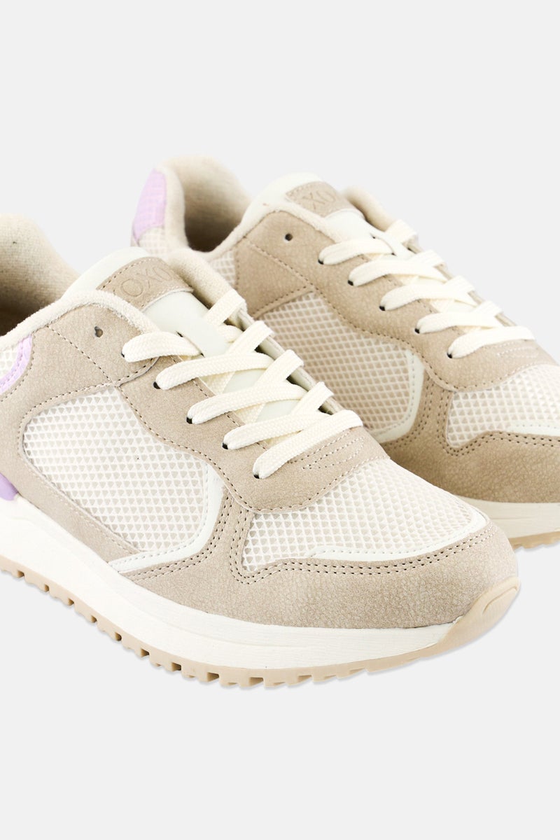 XOXO Women Brand Logo Lace Up Casual Shoes, Beige - Image 3