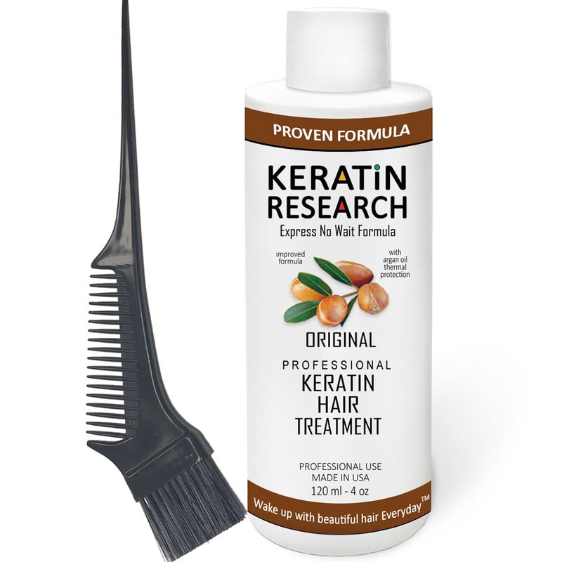 KERATIN RESEARCH Brazilian Keratin Hair Treatment Complex Blowout LONG Lasting Keratin Treatment with Argan Oil Straightening Smoothing Professional Results Keratina Keratin Research (4oz, Brush) - Image 1