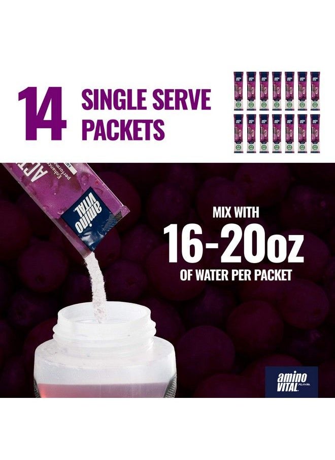 Amino Vital - Action Bcaa Amino Acids Pre Workout Packets With Electrolytes For Energy ; No Caffeine Keto Vegan Supplement ; 14 Single Serve ; Grape - Image 1