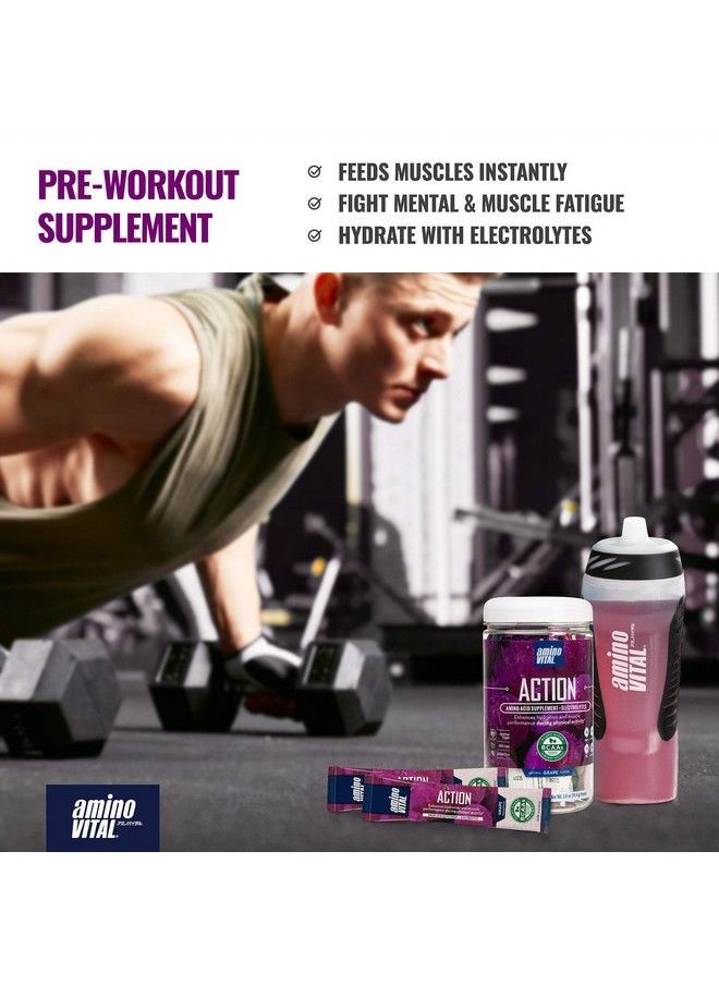 Amino Vital - Action Bcaa Amino Acids Pre Workout Packets With Electrolytes For Energy ; No Caffeine Keto Vegan Supplement ; 14 Single Serve ; Grape - Image 1