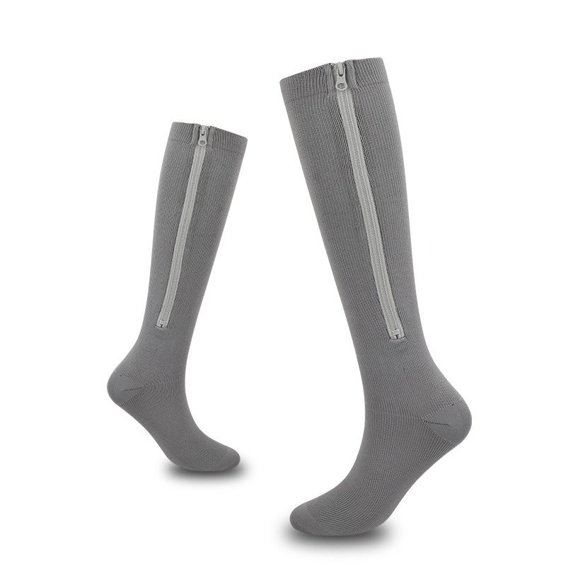 Zipper sock series: toe-covering, open-toe, extra-large size, with lining; calf-length zippered compression sports socks; stretchy athletic socks. - Image 1