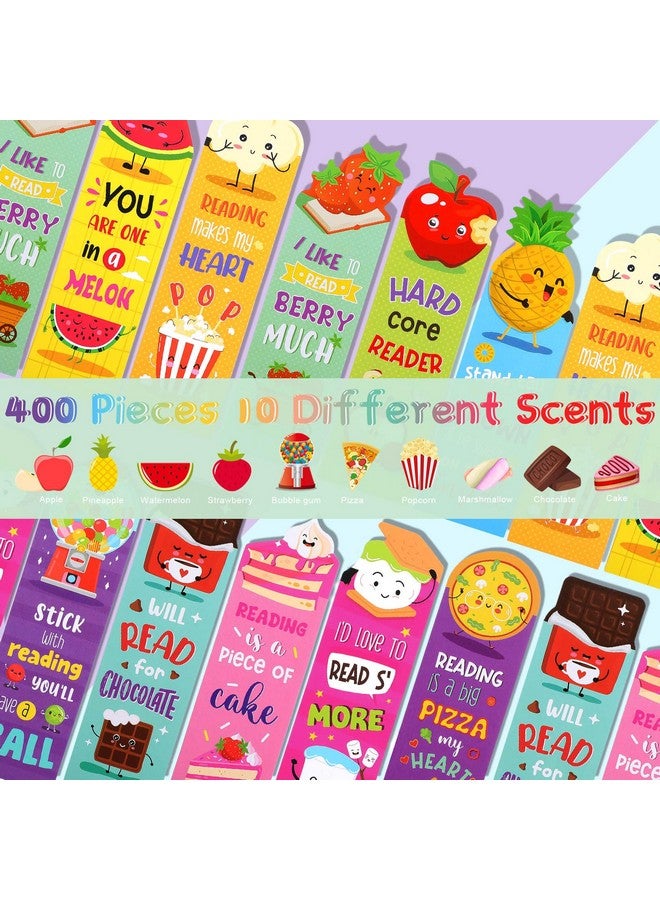 Eersida 400 Pieces Scented Bookmarks Kids Scratch and Sniff Bookmarks Fruit Food Theme Bookmarks Sayings Bookmarks Assorted Scented Bookmarks Cute Bookmarks for Students Teens Food Lovers, 10 Styles - Image 3