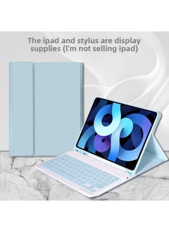 For IPad2025 Pro11 Wireless Bluetooth Keyboard Protective Case 10 Generation Pen Slot Soft Case Air13 Leather Case-Color:White Ice Blue + Keyboard-Applicable Model:Ipad Pro12.9 (model 2018~2022)/universal For Air13