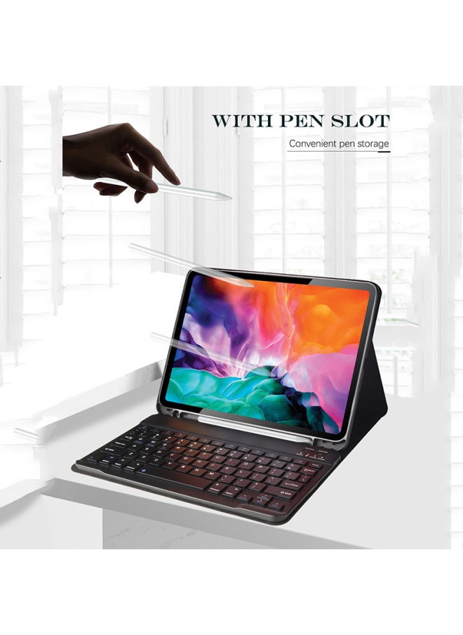 Generic - For IPad2025 Pro11 Wireless Bluetooth Keyboard Protective Case 10 Generation Pen Slot Soft Case Air13 Leather Case-Color:White Ice Blue + Keyboard-Applicable Model:Ipad Pro12.9 (model 2018~2022)/universal For Air13 - Image 1