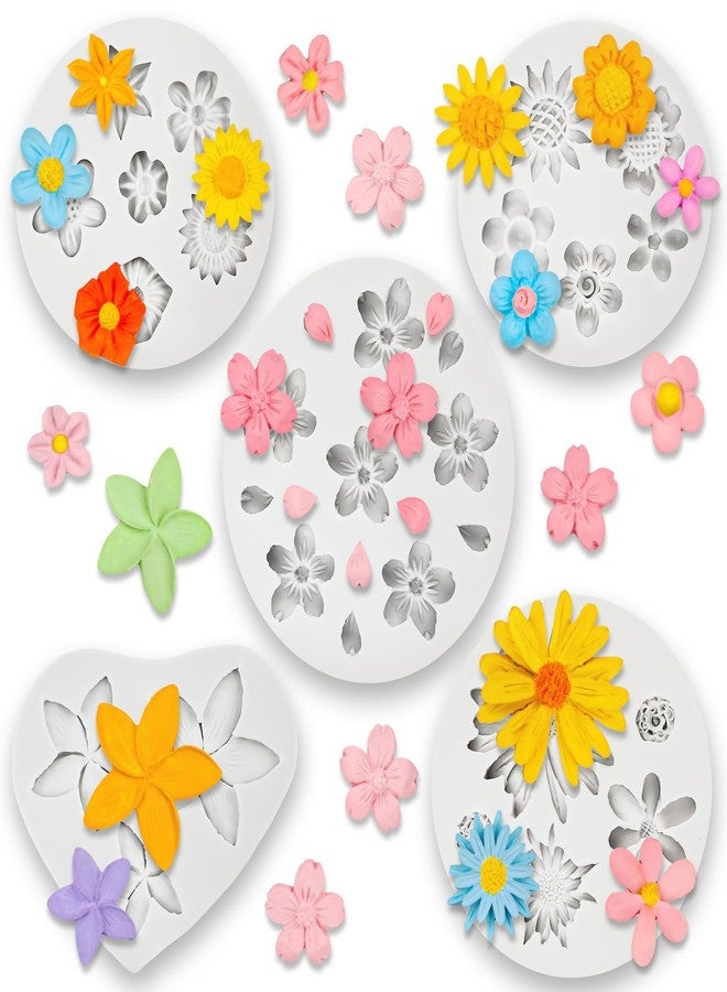 CNTVO 5Pcs Flower Molds Silicone, Daisy Resin Molds, Silicone Flower Molds for Baking Cake Decorating Fondant Ice Cube DIY Soap Jewelry - Image 1