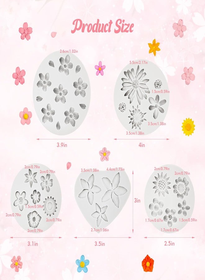 CNTVO 5Pcs Flower Molds Silicone, Daisy Resin Molds, Silicone Flower Molds for Baking Cake Decorating Fondant Ice Cube DIY Soap Jewelry - Image 2