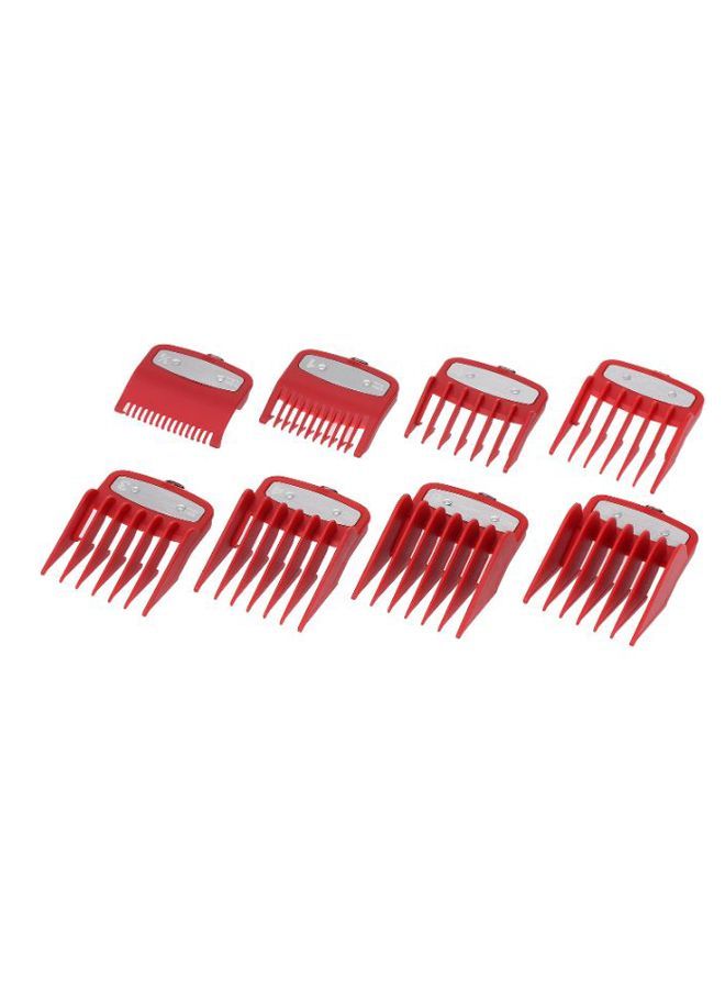 8-Piece Professional Hair Clipper Guide Comb Set Red/Silver - Image 1
