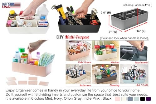 Enjoy Organizer Portable Caddy American Made, DIY Dividers, 8 Compartments, Supply Organizer, Portable Tote Basket with Handle Storage Organizer Bathroom, Office, Crafts, or School Supplies - Image 2
