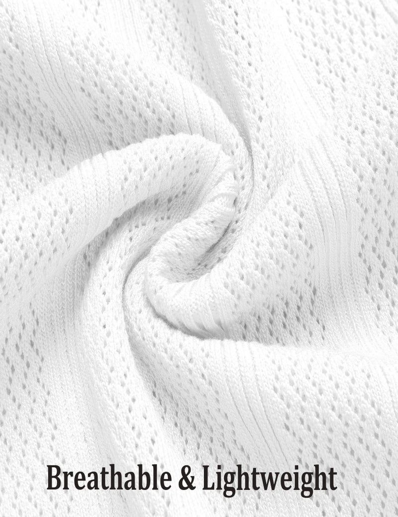 COOFANDY Men Knit Polo Shirts Short Sleeve 2025 Summer Casual Button Up Shirt White - Image 5