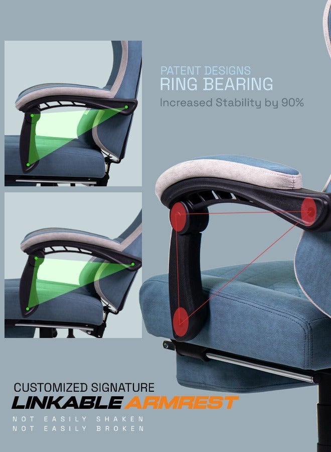 DROGO Throne Ergonomic Gaming Chair, Video Game Chair with Linkage Armrest, Footrest & Adjustable Seat Computer Chair with Fabric, Head & Massager Lumbar Pillow Home & Office Chair with Recline Lite Blue  - Image 4
