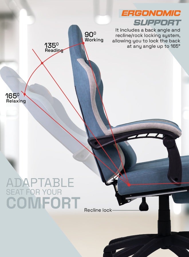 DROGO Throne Ergonomic Gaming Chair, Video Game Chair with Linkage Armrest, Footrest & Adjustable Seat Computer Chair with Fabric, Head & Massager Lumbar Pillow Home & Office Chair with Recline Lite Blue  - Image 5