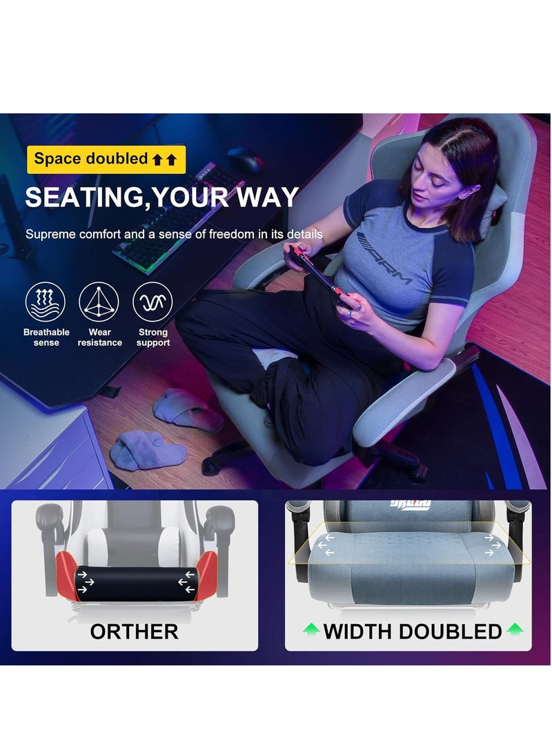 DROGO Throne Ergonomic Gaming Chair, Video Game Chair with Linkage Armrest, Footrest & Adjustable Seat Computer Chair with Fabric, Head & Massager Lumbar Pillow Home & Office Chair with Recline Lite Blue  - Image 3