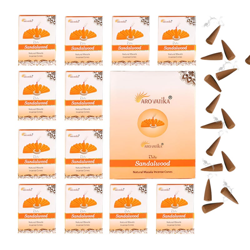 آرو فاتيكا Aro Vatika Vedic Sandalwood Natural Masala 120 البخور في حزمة من 12 صندوقًا | Dhoop الصديق للبيئة- أفضل للصلاة ريكي التأمل والاسترخاء | وقت الحرق- 25 دقيقة - Image 1