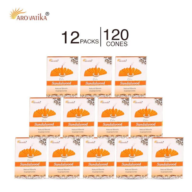آرو فاتيكا Aro Vatika Vedic Sandalwood Natural Masala 120 البخور في حزمة من 12 صندوقًا | Dhoop الصديق للبيئة- أفضل للصلاة ريكي التأمل والاسترخاء | وقت الحرق- 25 دقيقة - Image 2