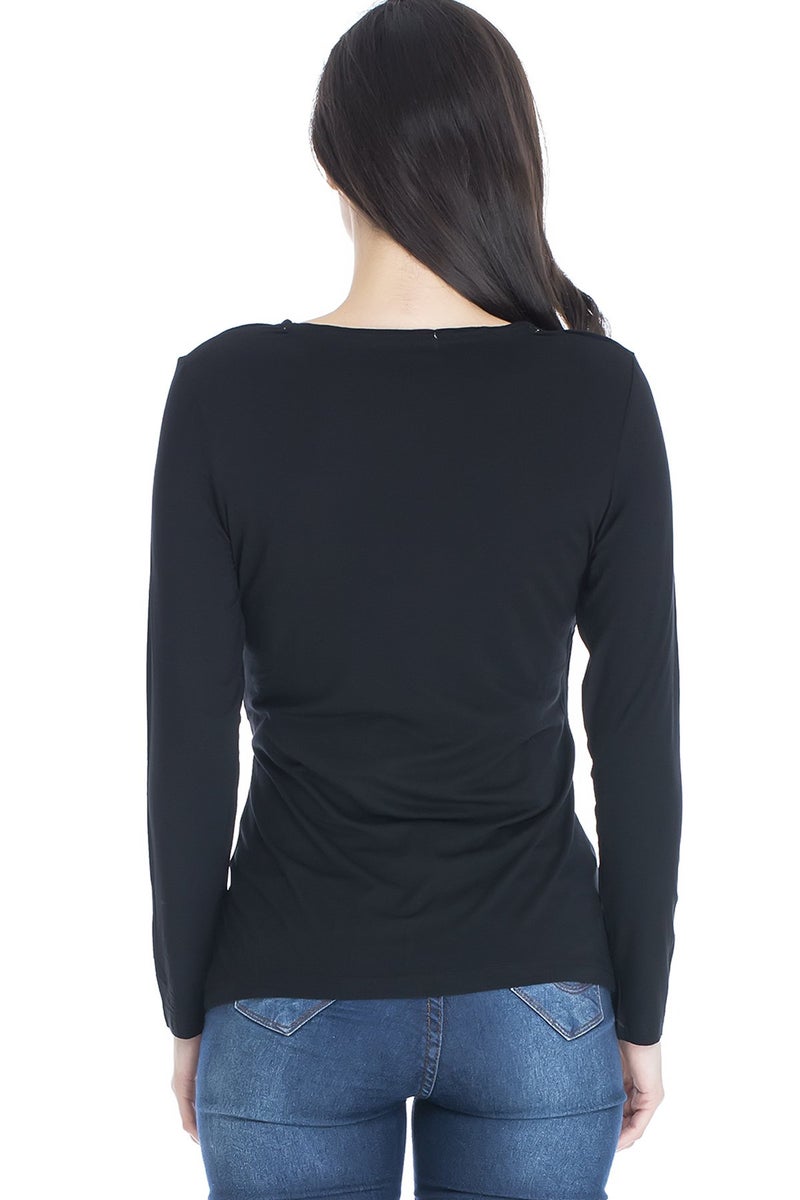 Smallshow Women's Nursing Tops Long Sleeve Shirts for Breastfeeding 3-Pack Small Black-Deep Green-Light Grey - Image 5