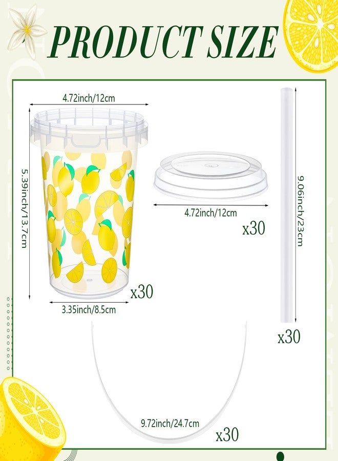 مجموعة وايدكوك المكونة من 30 كوبًا بلاستيكيًا للاستخدام مرة واحدة بنكهة الليمون، سعة 34 أونصة، مع أغطية وماصات، أكواب صفراء بنكهة الليمون للمشروبات الباردة مثل القهوة المثلجة والعصائر والشاي وحفلات الزفاف وحفلات استقبال المولود وأعياد الميلاد. - Image 2