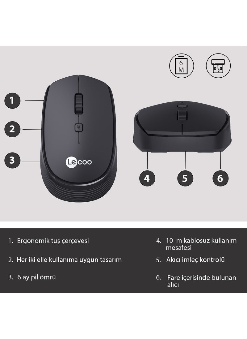lecoo - Lenovo WS202 Wireless 1200DPI 4-Button Optical Mouse Black - Image 1