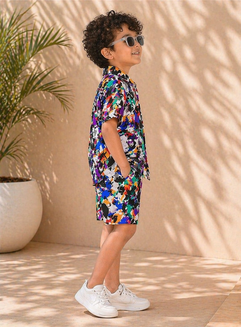 superminis Boys Co-Ord Set Rayon Shirt & Shorts Set | Printed Summer Coord Set for Boys | Casual Outfit with Pockets | Comfortable Kids Matching Set (4-5 Years, Multicolor) - Image 4