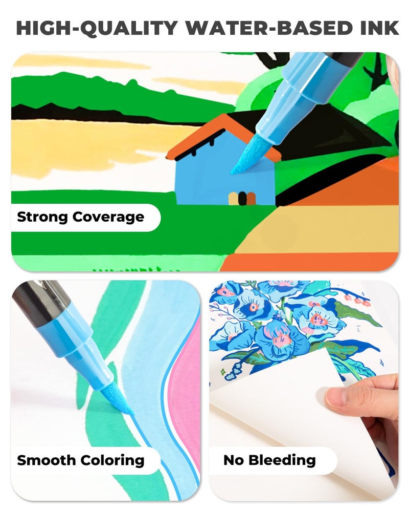 JusArt 36 Colors Acrylic Paint Markers Set with Canvas Bag, Dual Tips with Brush Tip & Fine Tip, No-Bleed, Waterproof, Non-Toxic & Odorless Paint Pens for Rock, Egg, Wood, Canvas, Glass, Ceramic, DIY - Image 4