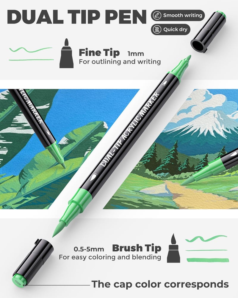 JusArt 36 Colors Acrylic Paint Markers Set with Canvas Bag, Dual Tips with Brush Tip & Fine Tip, No-Bleed, Waterproof, Non-Toxic & Odorless Paint Pens for Rock, Egg, Wood, Canvas, Glass, Ceramic, DIY - Image 3