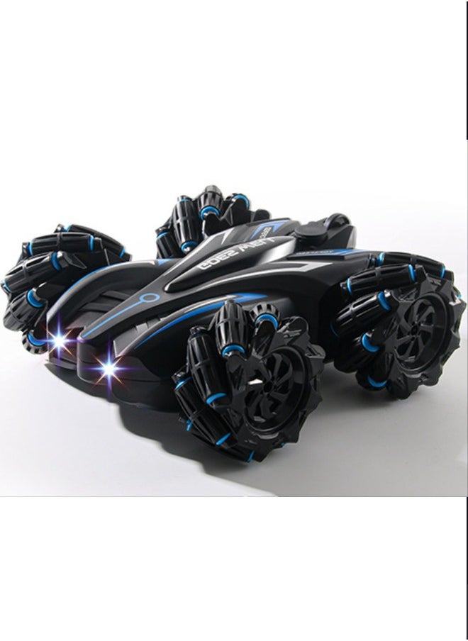 HaveDream Double sided stunt remote control car four-wheel drive double spray light music 2.4G four-wheel drive off-road gesture induction toy blue  - Image 5